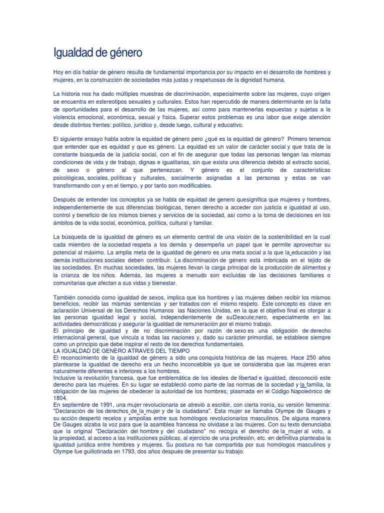 Equidad de Género: Historia y Conceptos | PDF | Igualdad de género ...