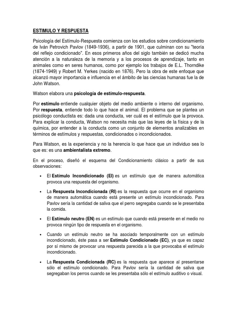 Teoría del Estímulo-Respuesta en Psicología | PDF | Comportamiento ...