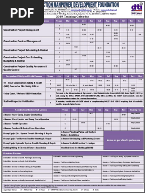 Training Calendar 2018