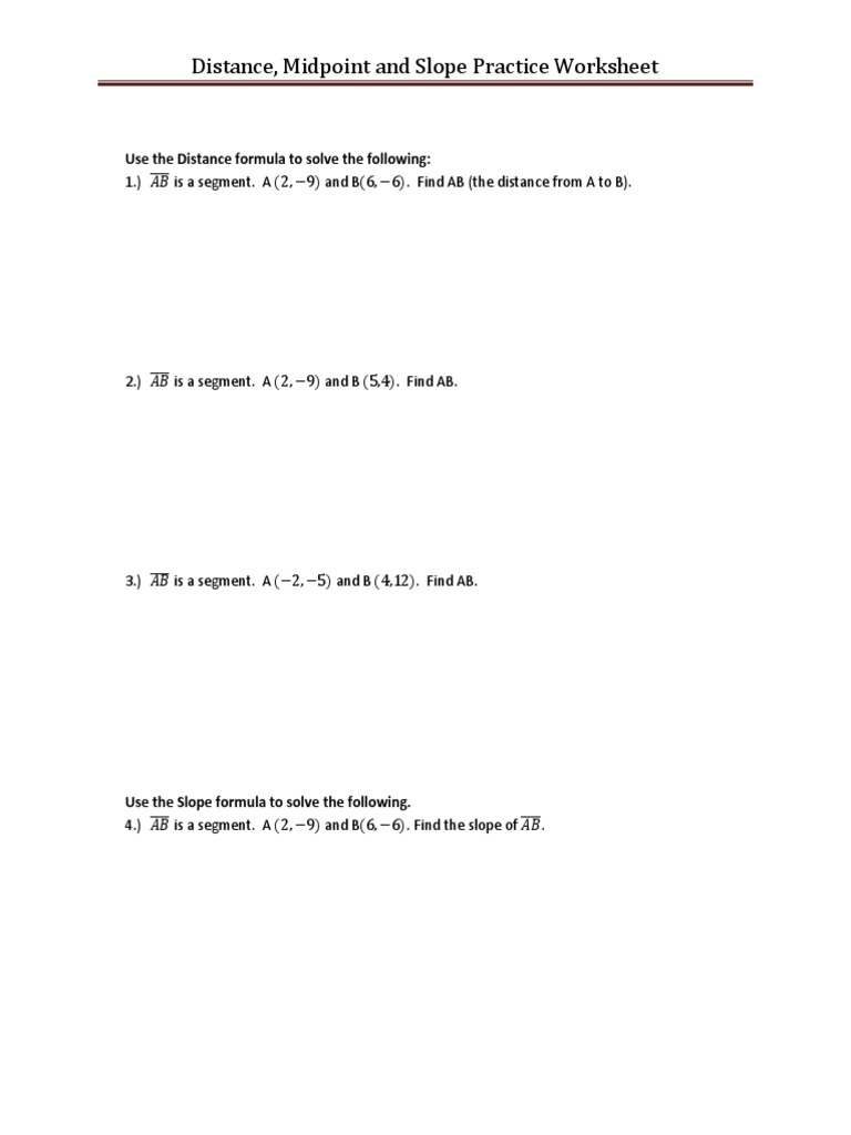 Distance Midpoint Slope Practice  PDF With Distance And Midpoint Worksheet