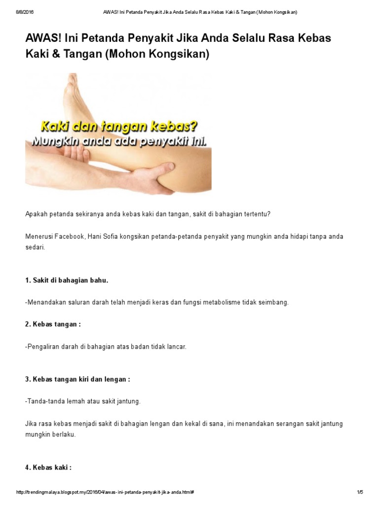 Awas Ini Petanda Penyakit Jika Anda Selalu Rasa Kebas Kaki Tangan Mohon Kongsikan Pdf