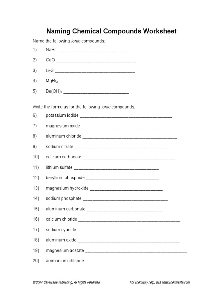 Worksheets Naming Chemical Compounds Worksheet Answer Key naming ionic compounds worksheet