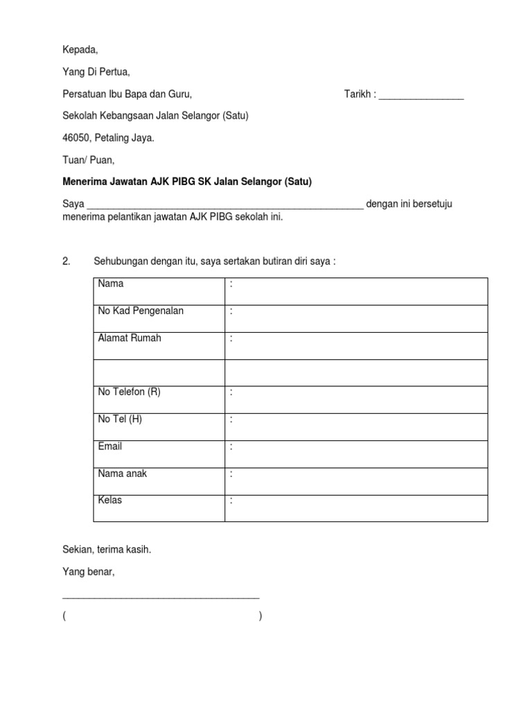 Borang Maklumat Ajk Pibg Pdf