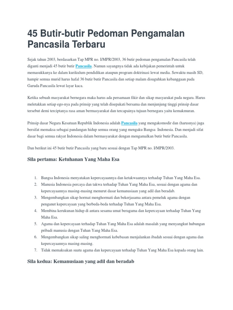 45 Butir-Butir Pancasila | PDF