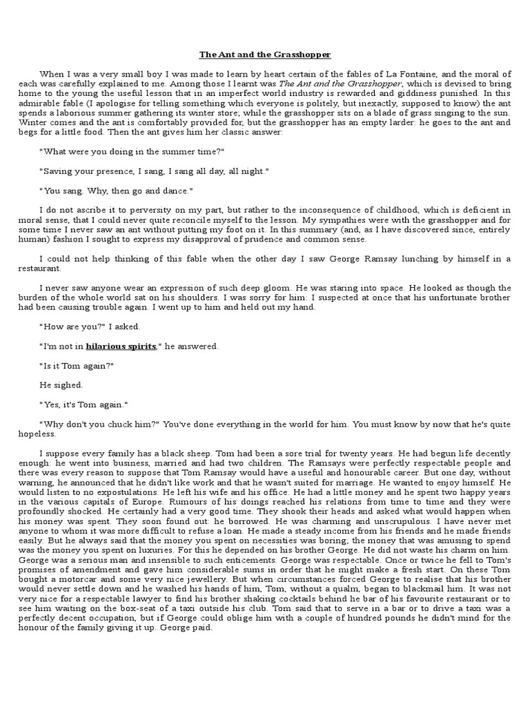 The Ant and The Grasshopper | PDF