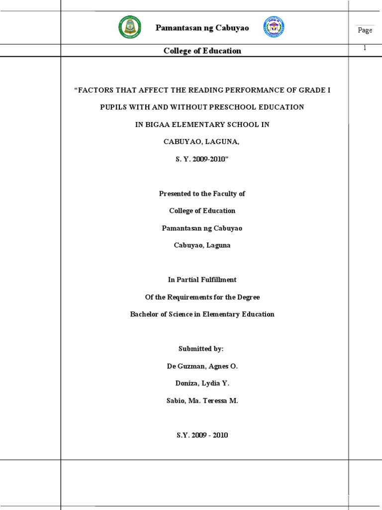 sample thesis title for elementary mathematics