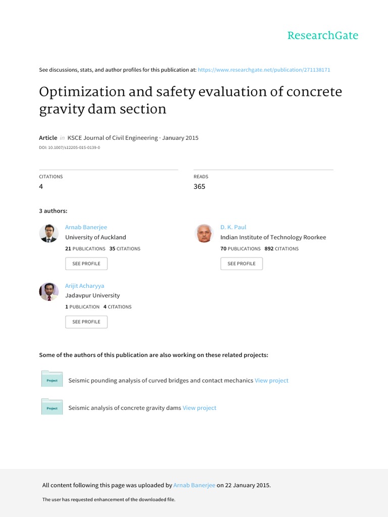 Optimization and Safety Evaluation of Concrete Gravity Dam Section ...