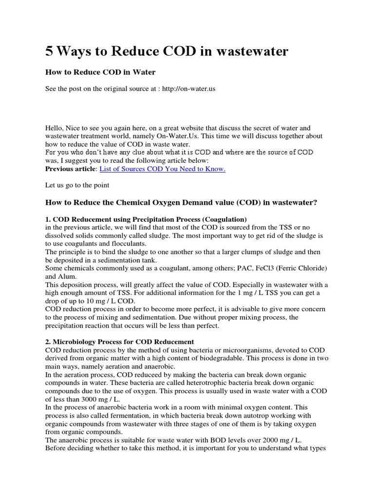 Reduce COD in Wastewater: 5 Methods | PDF | Sewage Treatment | Redox