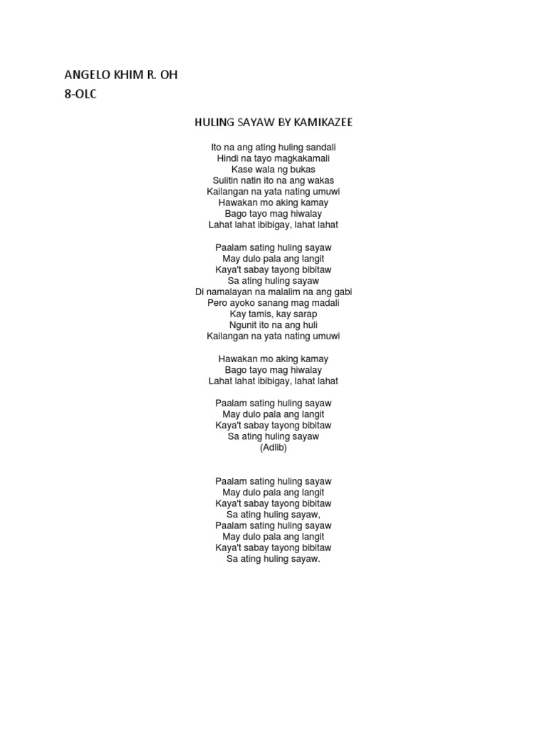 Opm Lyrics Huling Sayaw