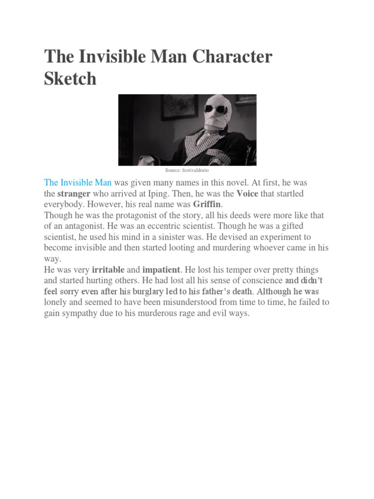 The Invisible Man Character Sketch The Invisible Man