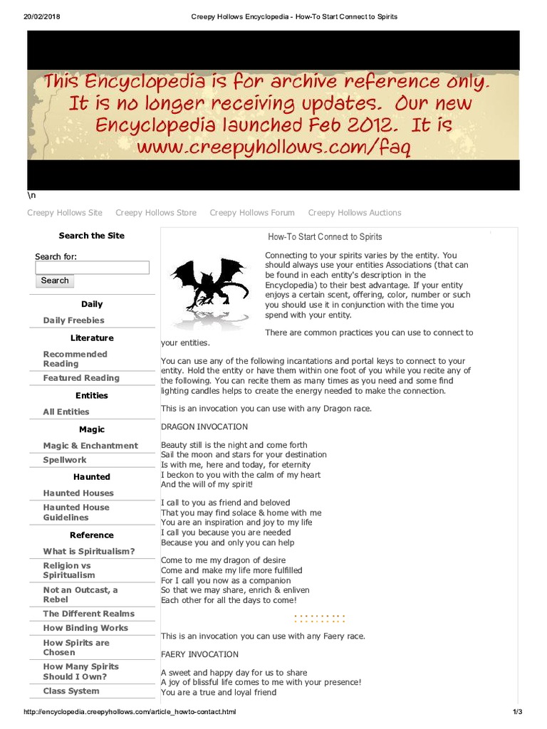 Creepy Hollows Spirit Encyclopedia | PDF