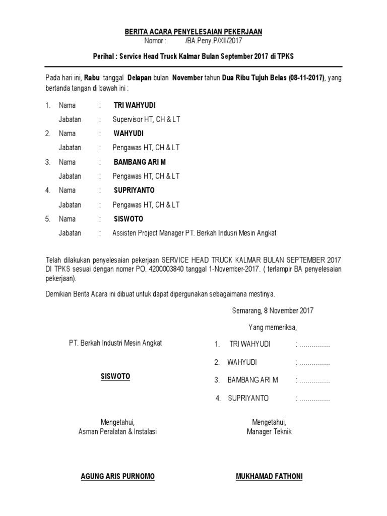 Bap Penyelesaian Pekerjaan | PDF