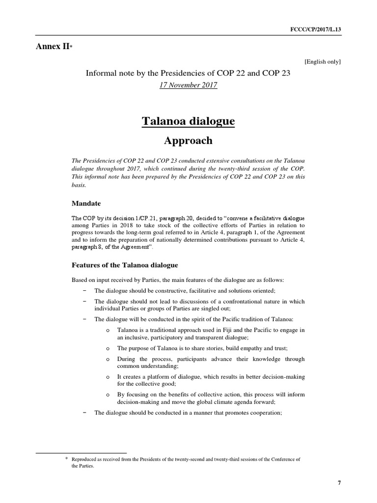 Talanoa Dialogue Framework Overview | PDF | Intergovernmental Panel On ...