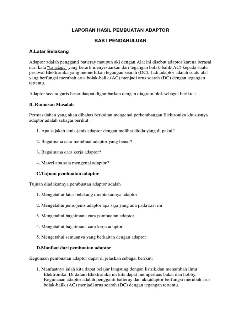Contoh Laporan Hasil Pembuatan Adaptor