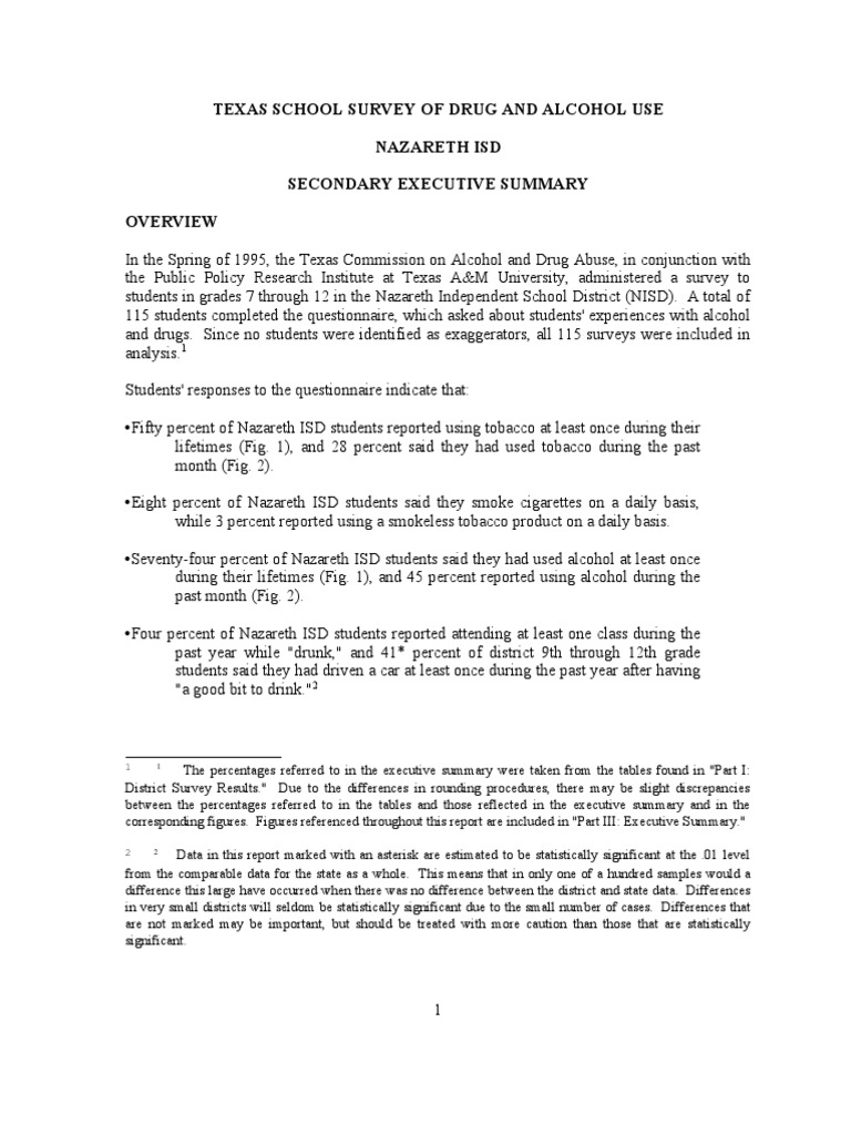 Nazareth Isd 1995 TEXAS SCHOOL SURVEY OF DRUG AND ALCOHOL USE PDF