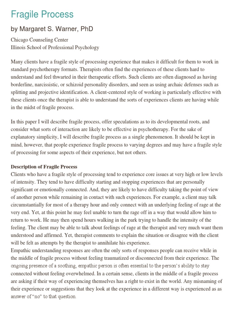 Understanding Fragile Process in Therapy | PDF | Psychotherapy ...