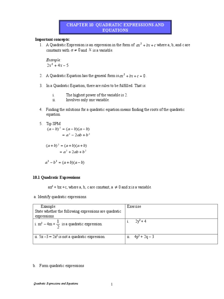 Quadratic Expressions and Equations | PDF | Quadratic Equation ...