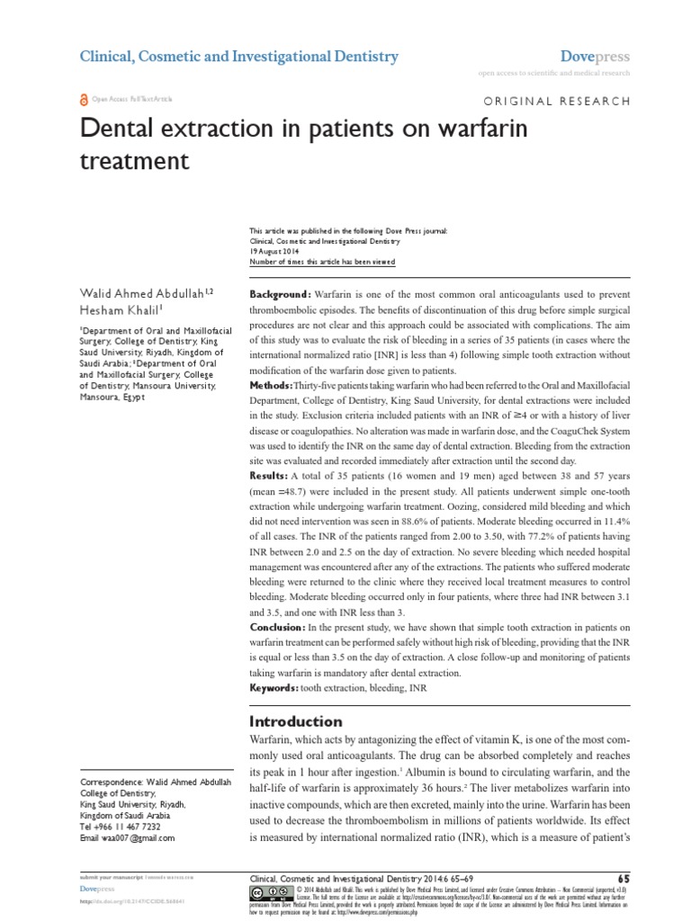 Warfarin Extraction PDF Bleeding Dentistry