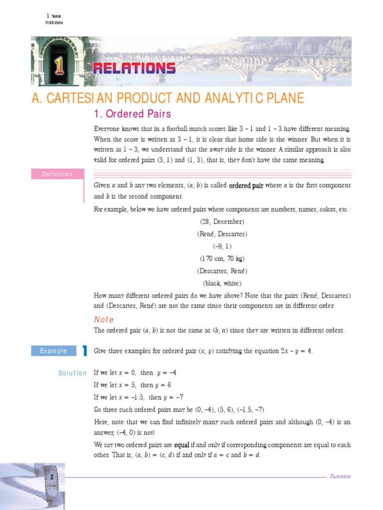 A. Cartesian Product and Analytic Plane: 1. Ordered Pairs | PDF ...