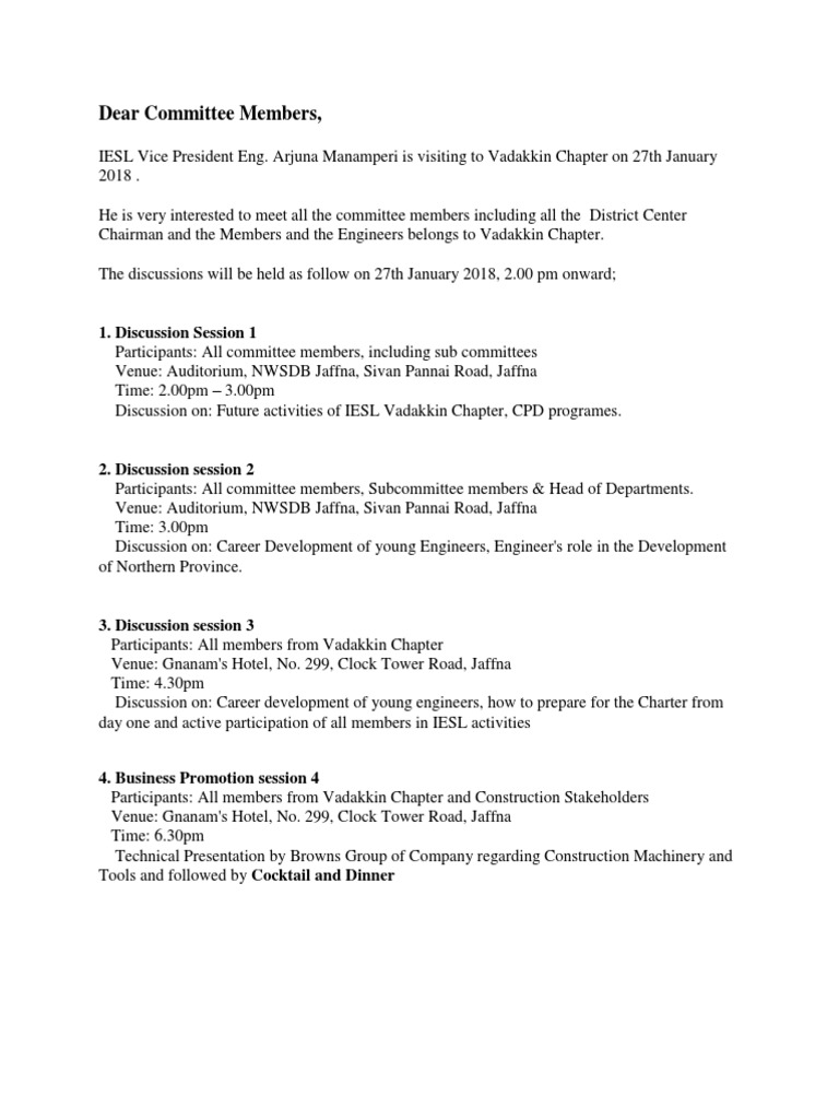 Dear Committee Members,: 1. Discussion Session 1 | PDF