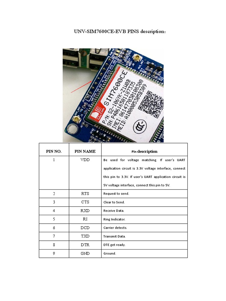 UNV-SIM7600CE-EVB Pin Descriptions | PDF | Science & Mathematics ...