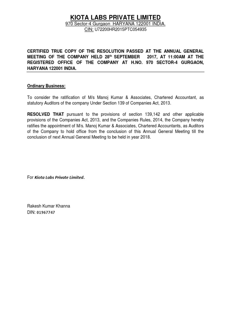 AGM Resolution on Auditor Appointment | PDF
