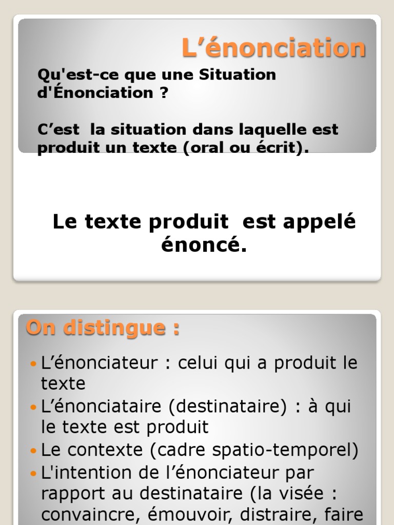 Comprendre l'Énonciation et ses Types | PDF | Narration | Verbe