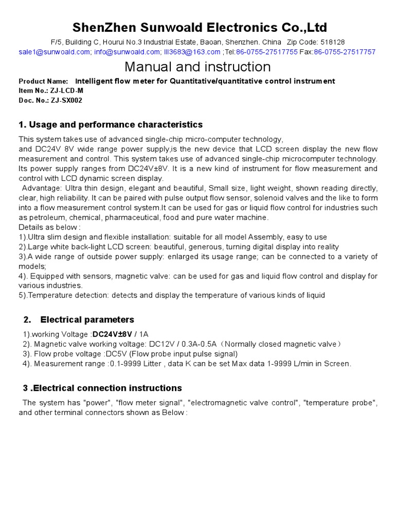 ZJ-LCD-M Flow Meter User Manual | PDF | Password | Flow Measurement