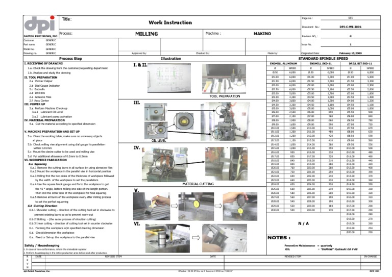Work Instruction Milling: Title | Download Free PDF | Crafts ...