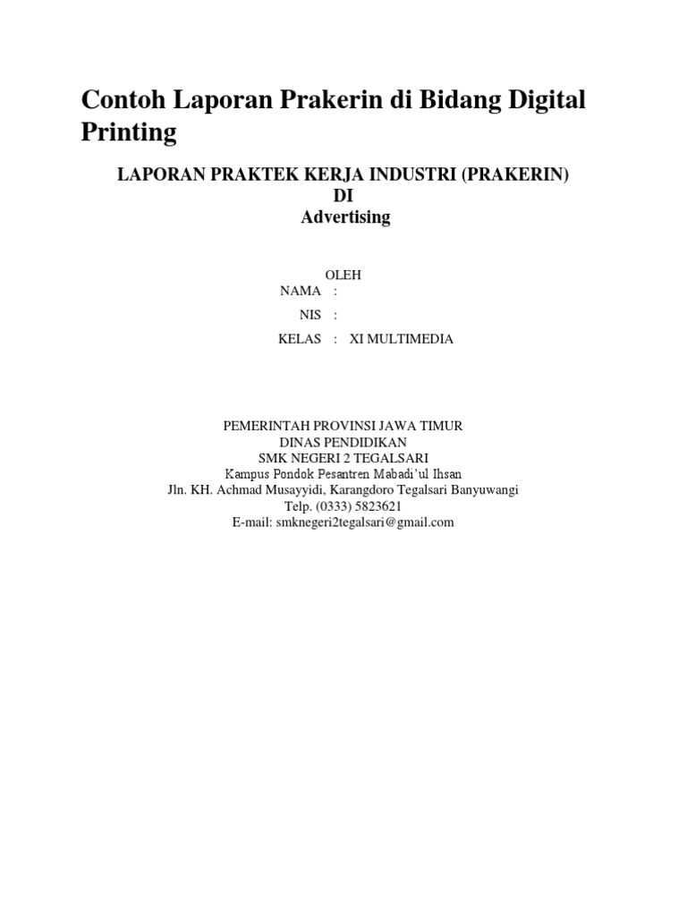 Contoh Laporan Prakerin Di Bidang Digital Printing PDF