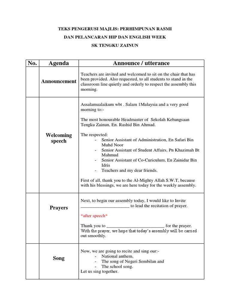 Teks Ucapan Launching English Week And Hip Pdf