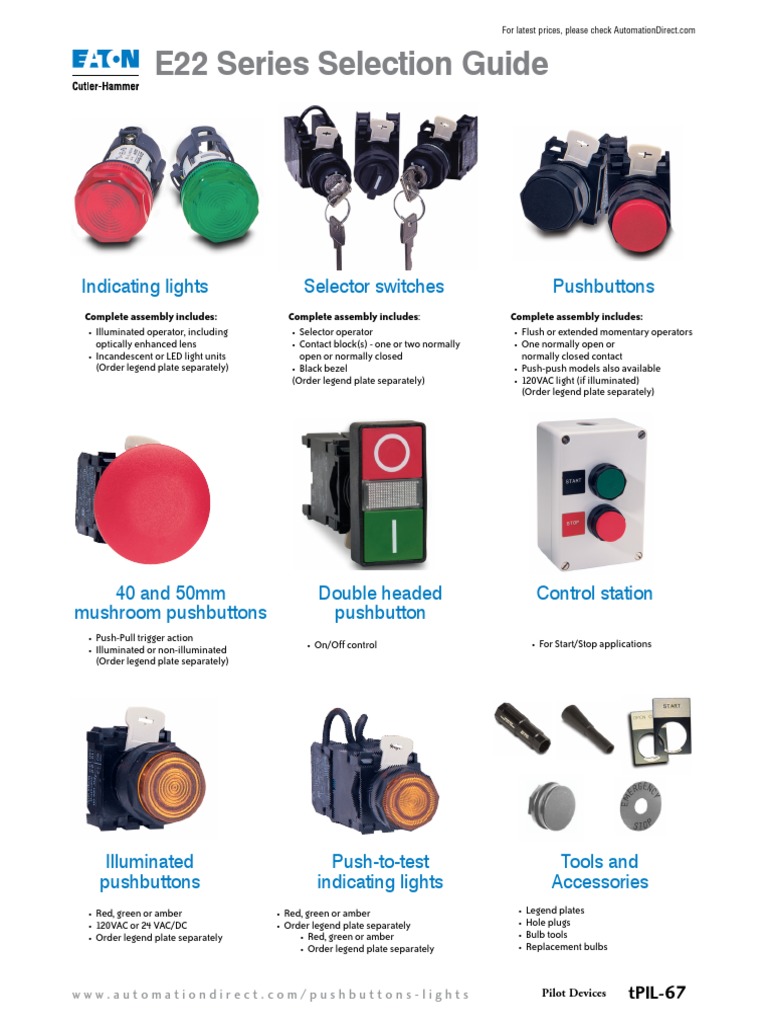 E22 Series Selection Guide: Pushbuttons Selector Switches Indicating ...