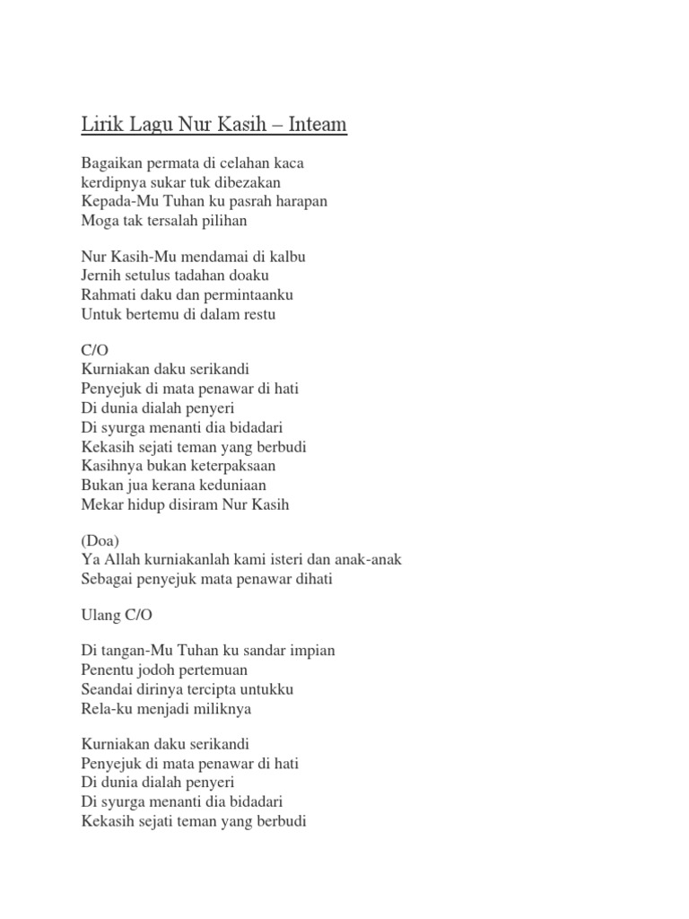 Lirik Lagu Nur Kasih Docx
