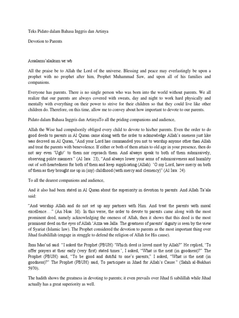 Teks Pidato Bahasa Indonesia Tentang Birrul Walidain