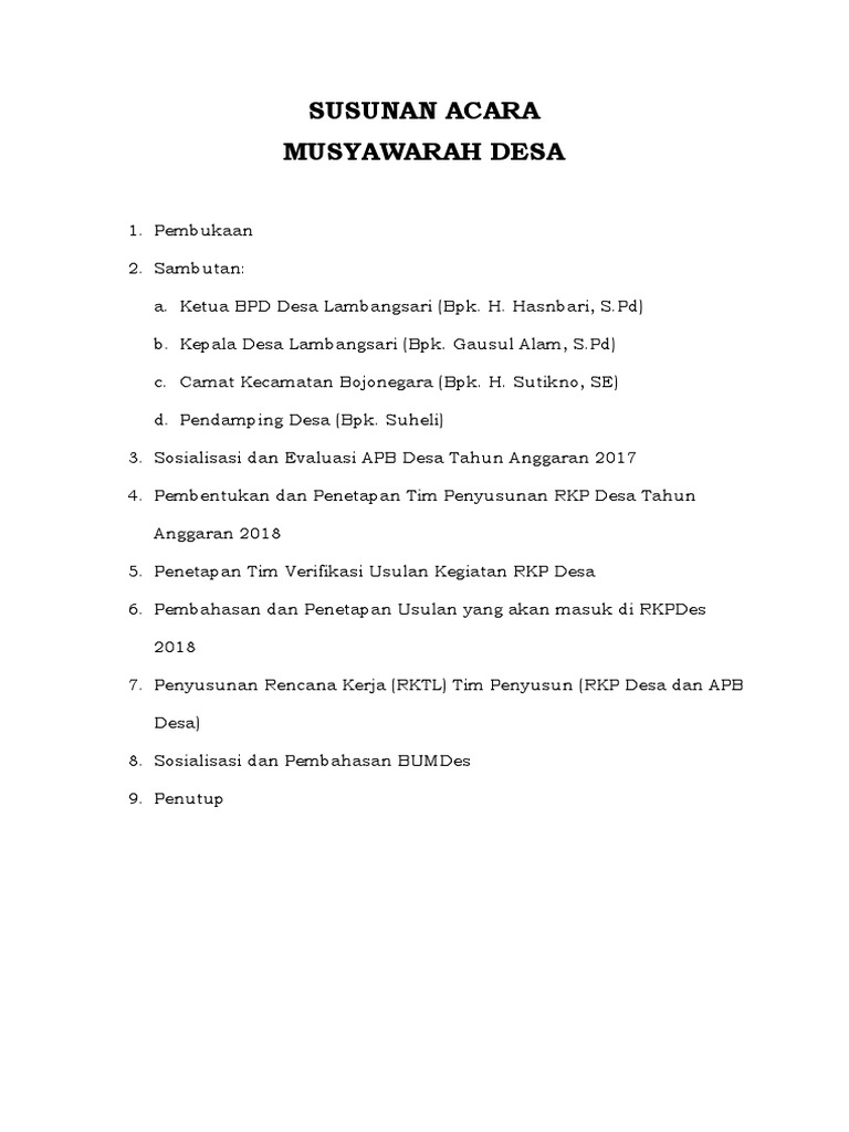 Susunan Acara Musdes