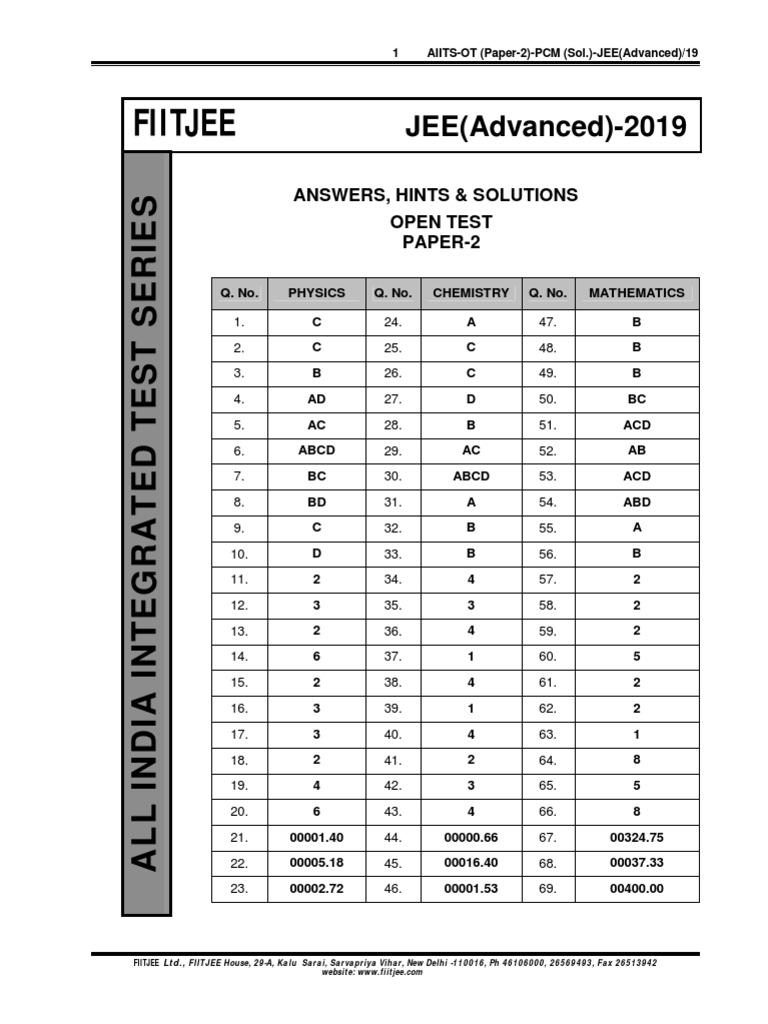 Aiits 1719 Open Test Jeea Paper 2 Sol | PDF | Mole (Unit) | Litre