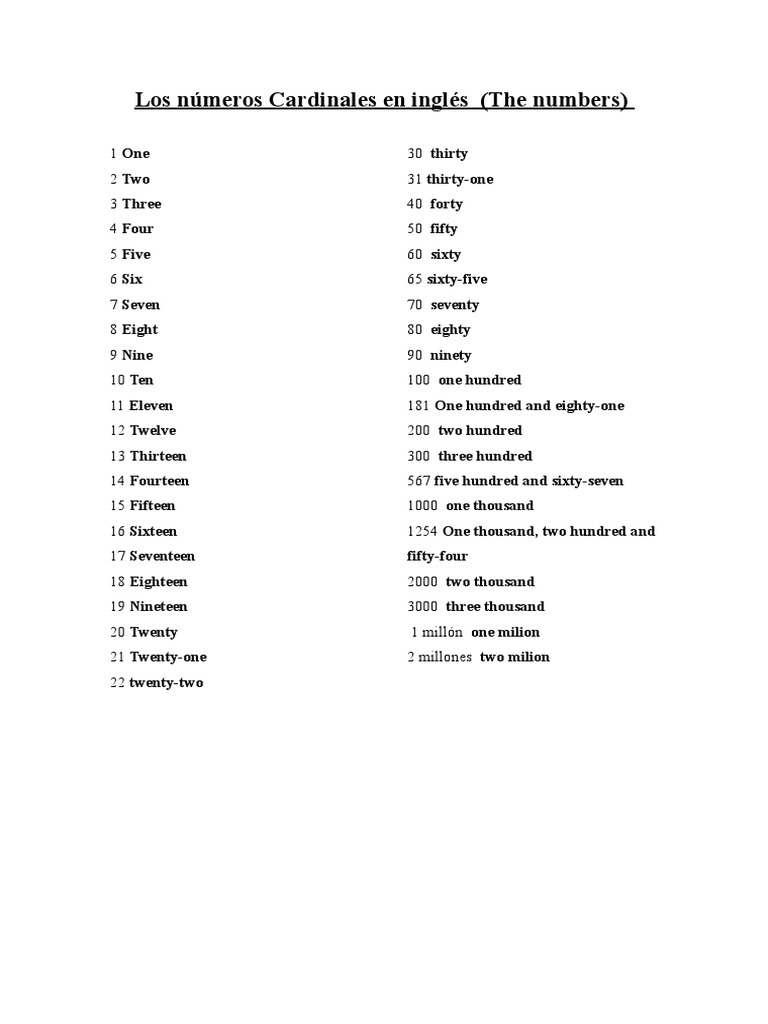 Numeros Cardinales En Igles