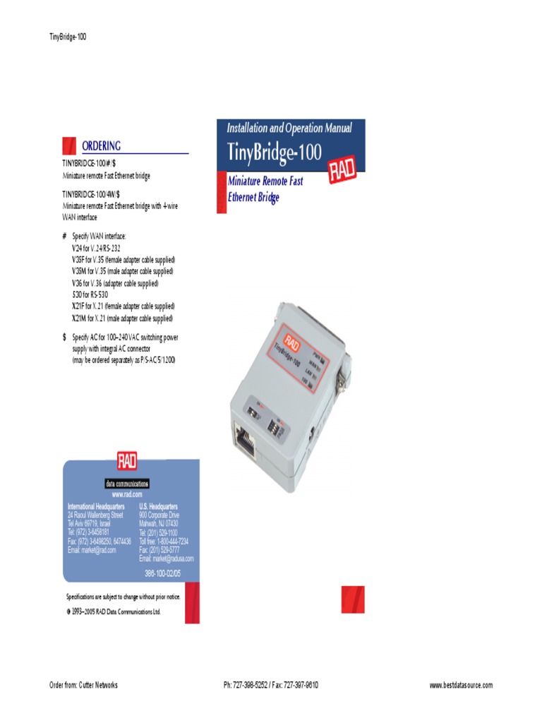 Tinybridge-100: Installation and Operation Manual | PDF | Ethernet ...