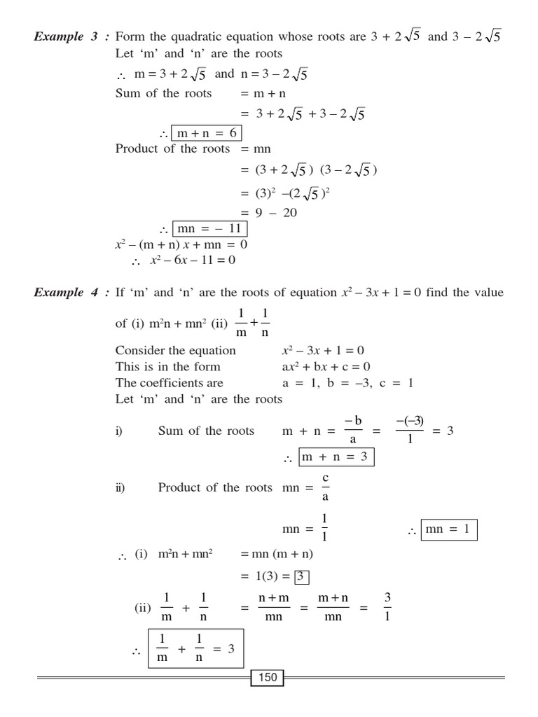 Example 3: Form The Quadratic Equation Whose Roots Are 3 + 2 | PDF ...