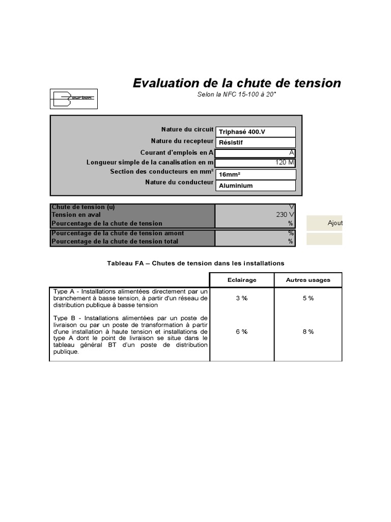 Calcul de la chute de tension électrique PDF Tension électrique — free download