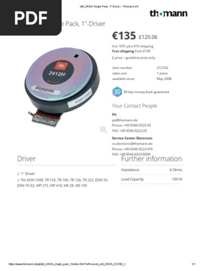 JBL 2412H Driver Specifications | PDF | Electrical Engineering