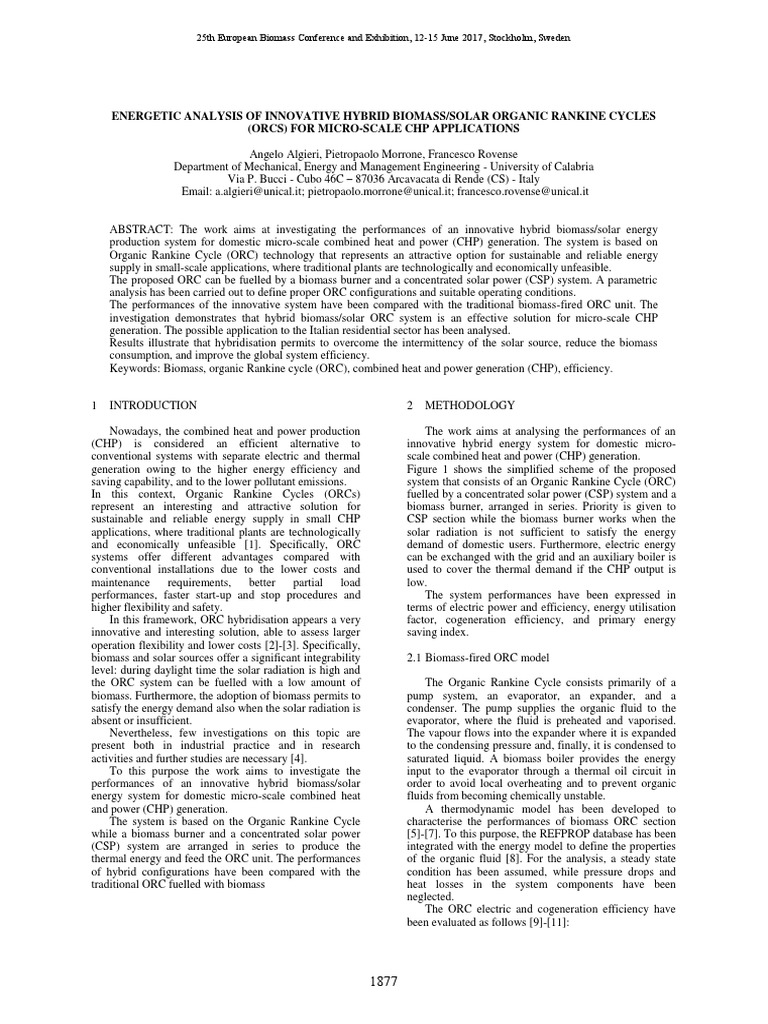 Energetic Analysis of Innovative Hybrid Biomass Solar Organic Rankine ...