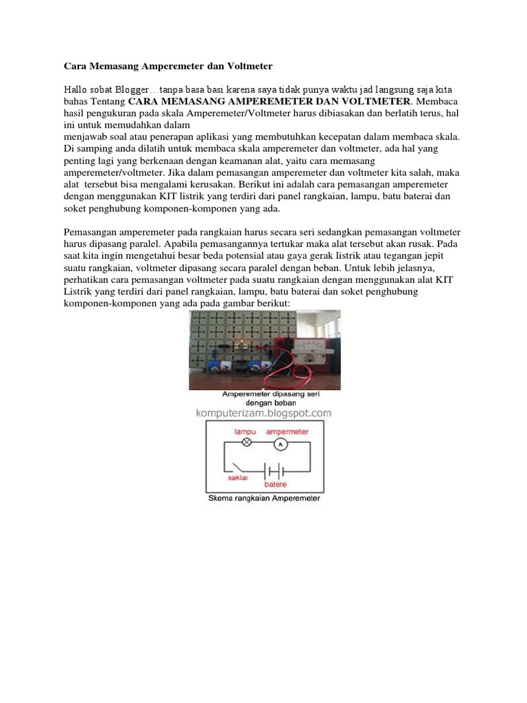 Cara Memasang Amperemeter Dan Voltmeter