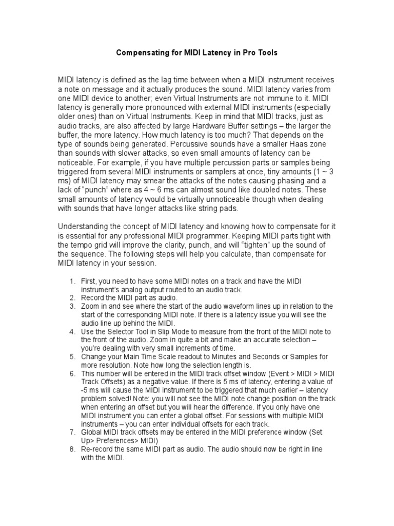 Compensating For MIDI Latency in Pro Tools PDF Media Technology