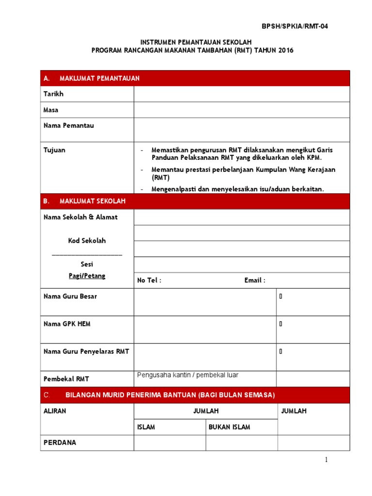 Pemantauan Program RMT Sekolah 2024 | PDF