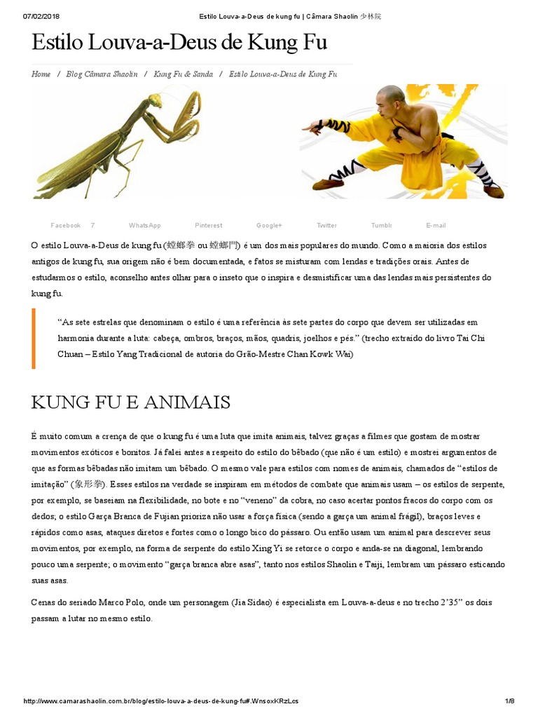 Estilo Louva-A-Deus de Kung Fu - Câmara Shaolin 少林院 | PDF | Artes ...