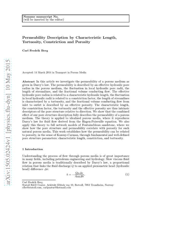 Permeability in Porous Media Analysis | PDF | Porosity | Porous Medium