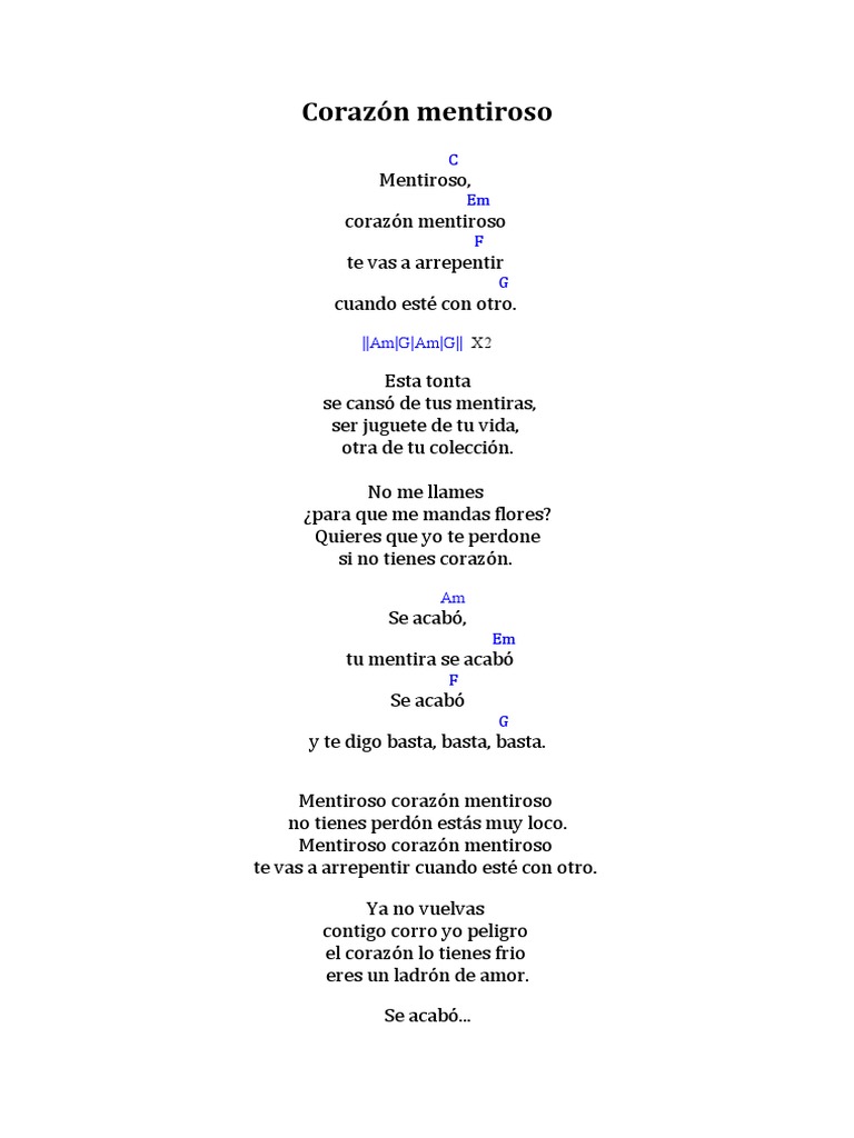 Corazón Mentiroso: Letra y Acordes | PDF | Ocio | Deportes