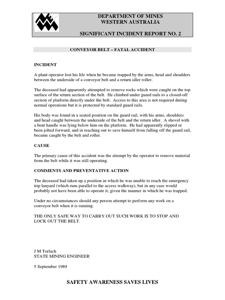 Conveyor Belt Fatal Accident PDF
