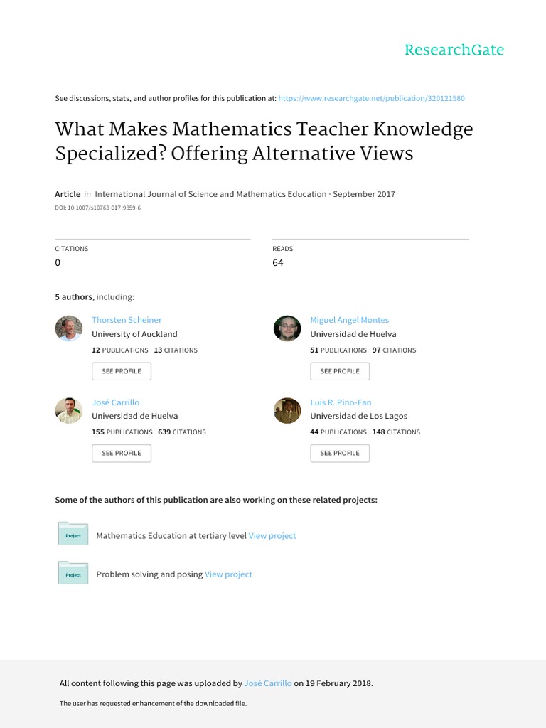 Specialized Knowledge in Mathematics Teaching | PDF | Epistemology ...
